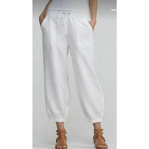 Eileen Fisher Cropped White Linen Pants Size L